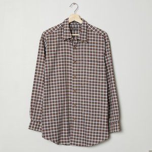 90s Brown Plaid Button Down XL